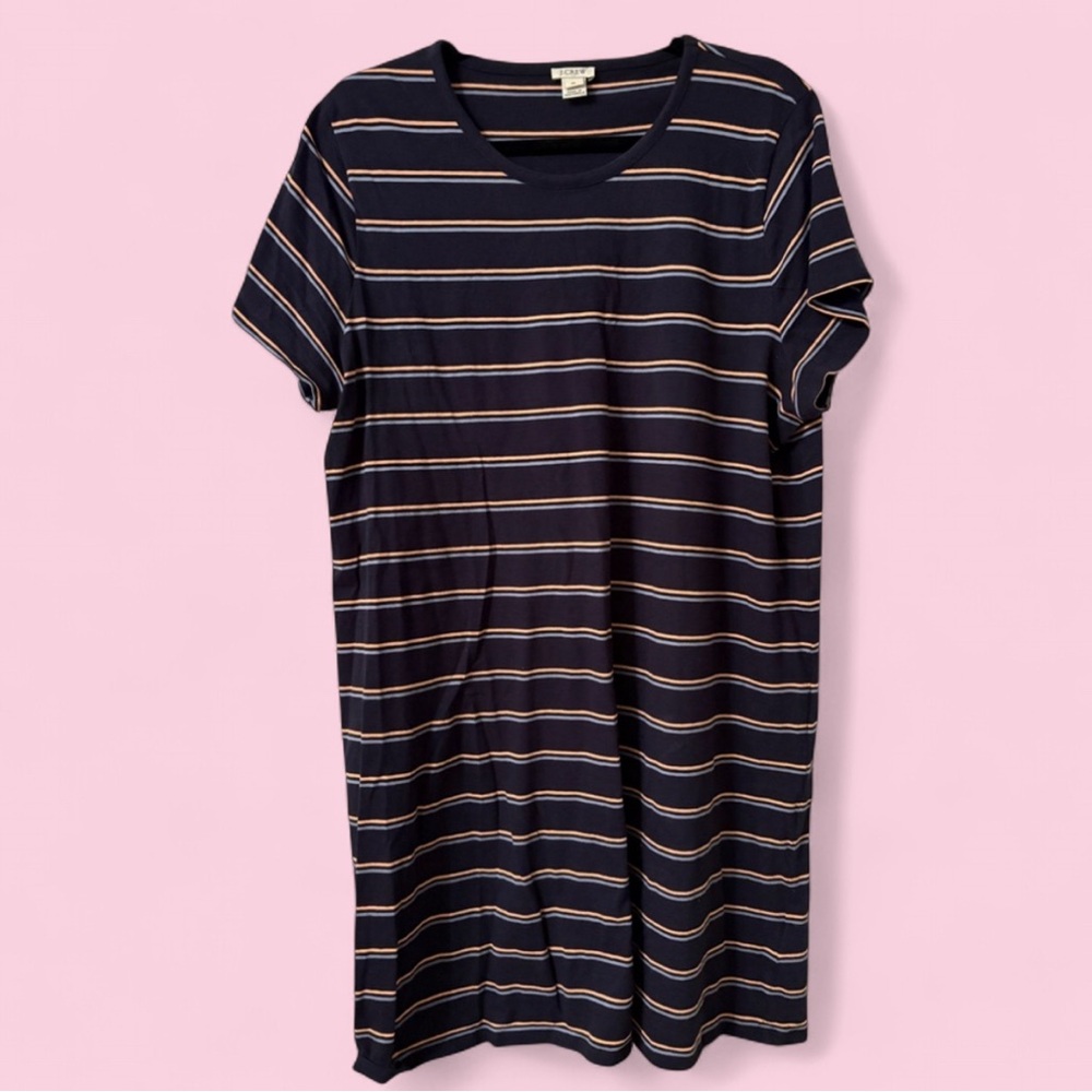 J.Crew Factory Preppy Striped Navy/Peach/Blue T-Shirt Dress XL